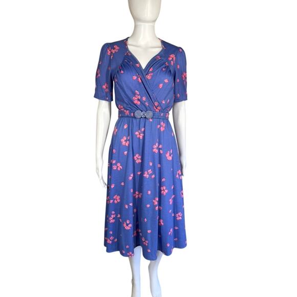 Christine Von Lumbe Dresses & Skirts - Christine Von Lumbe Vtg 80s Belted Floral Purple Pink Shell Buckle Dress Small